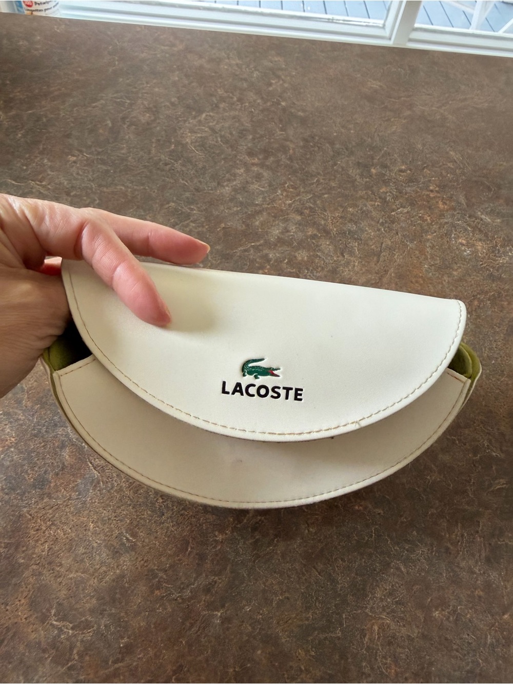 Lacoste Cream Semi-Round Sunglasses Pouch with Green Croc Logo